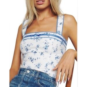 Reformation Eloise Blue And White Floral Linen Tank In Orlaya Pattern-Size 10‎